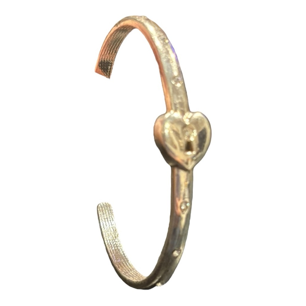 NRQ Silver Tone Heart Lock Cuff Bracelet Crystal Accent Vintage Y2K J20